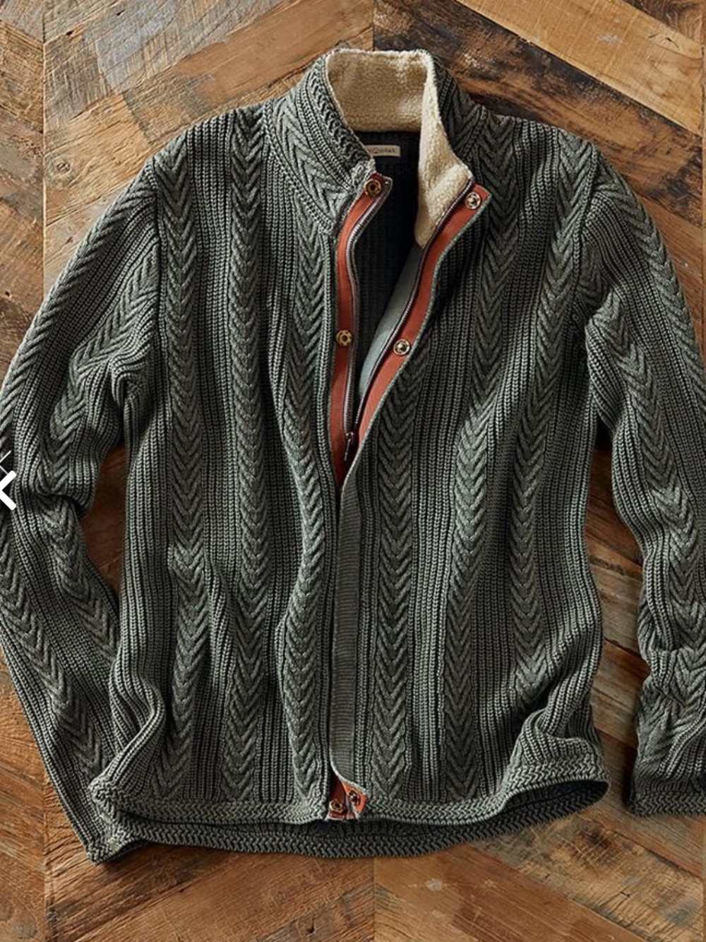 Carbon2Cobalt Men's Timberline Sage Green Knit Sweater with Sherpa Collar